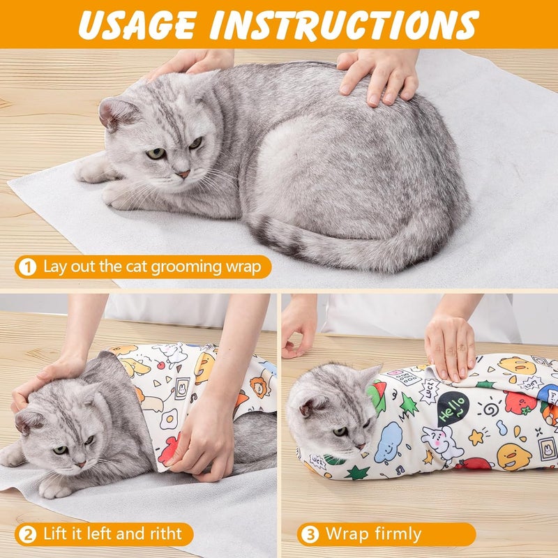 ondware Store 31.5 in Cat Wrap for Cutting Nails, Self-Adhesive Cat Grooming Wrap Anti-Escape Cat Restraint for Nail Clipping Cat Swaddle Wrap Cat Wrapping Cloth for Pet Cleaning and Beauty (Within 22 lbs) - Image 4